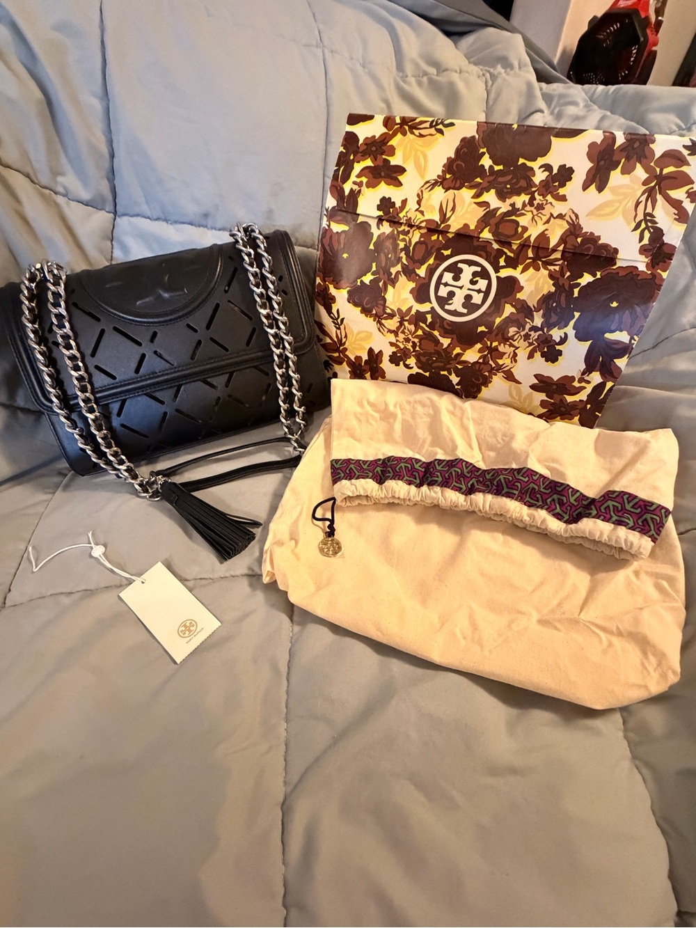 Tory Burch Perforated Logo Leather Chain Shoulder/Crossbody Bag (Tassel Flap)